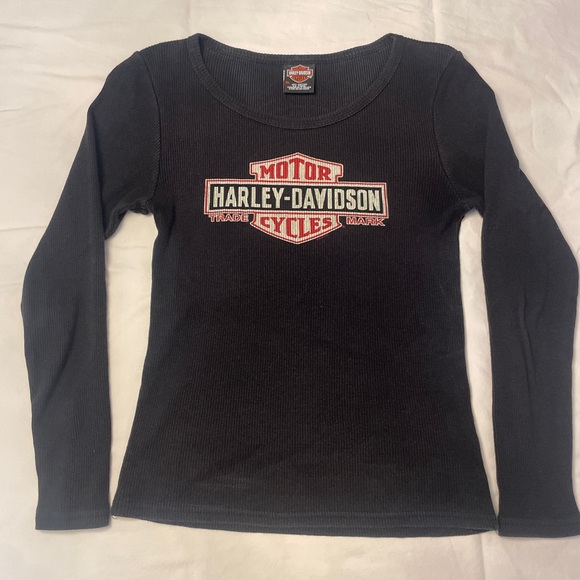 Harley-Davidson Black and Rust Logo Long Sleeve Thermal Top - Picture 1 of 4